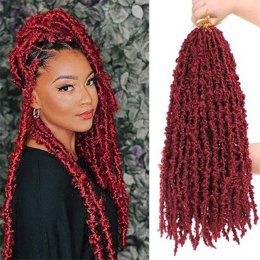 Beverlee Burgundy Butterfly Locs Crochet Hair 20 Inch Distressed Faux Locs Pre-looped BUG Goddess Locs Crochet Braids Handmade Extended Soft Locs For Women Extensions (6 Pack BUG#)