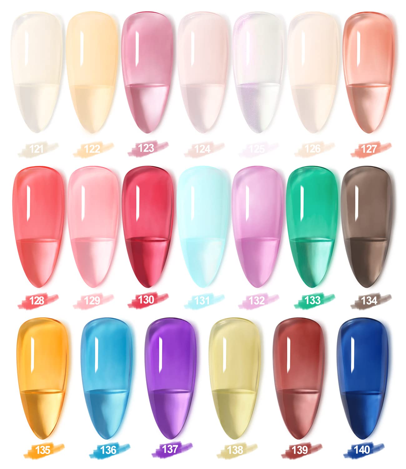 DouborQ 20 Bottles Jelly Gel Nail Polish Glass Translucent Crystal Blue Pink Red Pink Clear Green Yellow Purple Colors UV Soak Off LED Gel 7ml Soak Off Manicure Kit