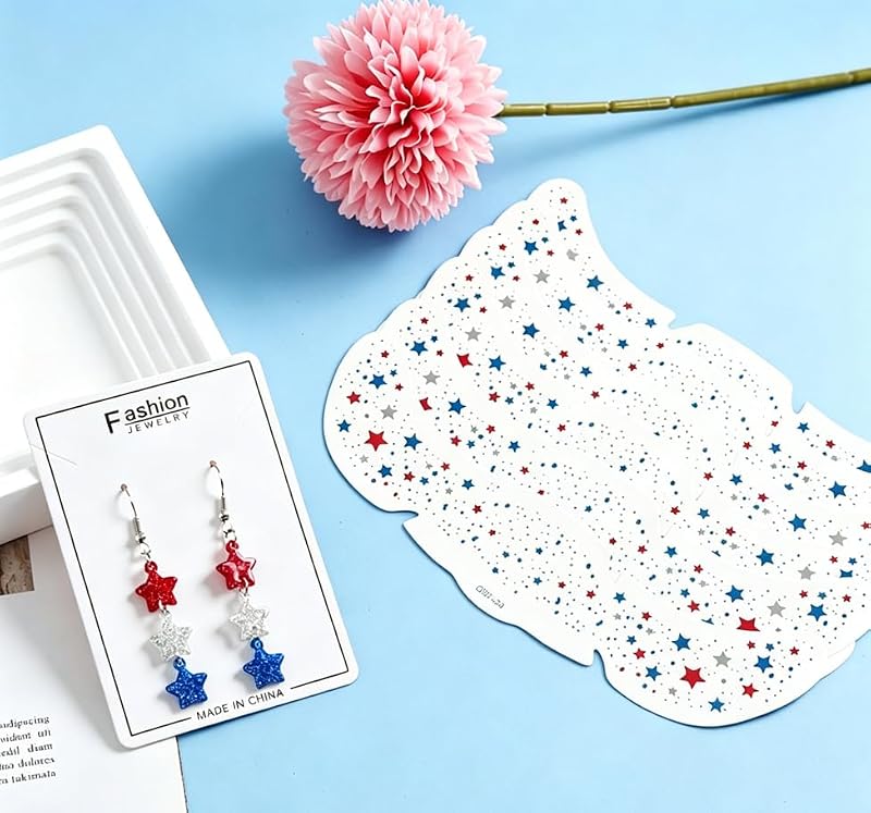 4th of July Star Dangle Earrings & Temporary Tattoos Set