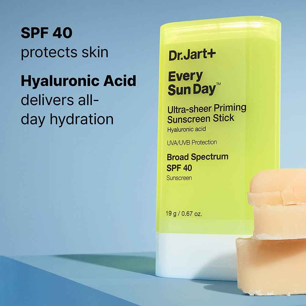 Dr.Jart+ Every Sun Day Invisible Korean Priming Sunscreen Stick SPF 40 with Hyaluronic Acid | Glides Over Makeup | Korean Skincare | Travel Size, 0.67 Ounce