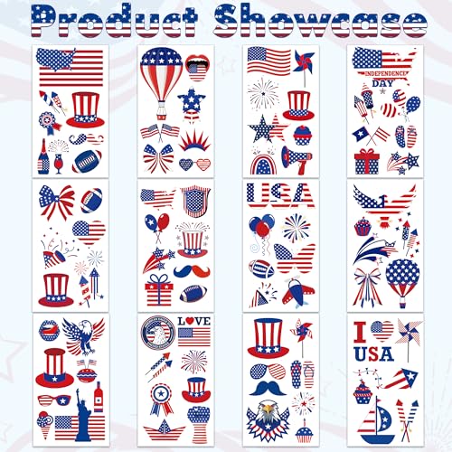 4th of July Temporary Tattoos for Kids - 106 Piece Patriotic Set