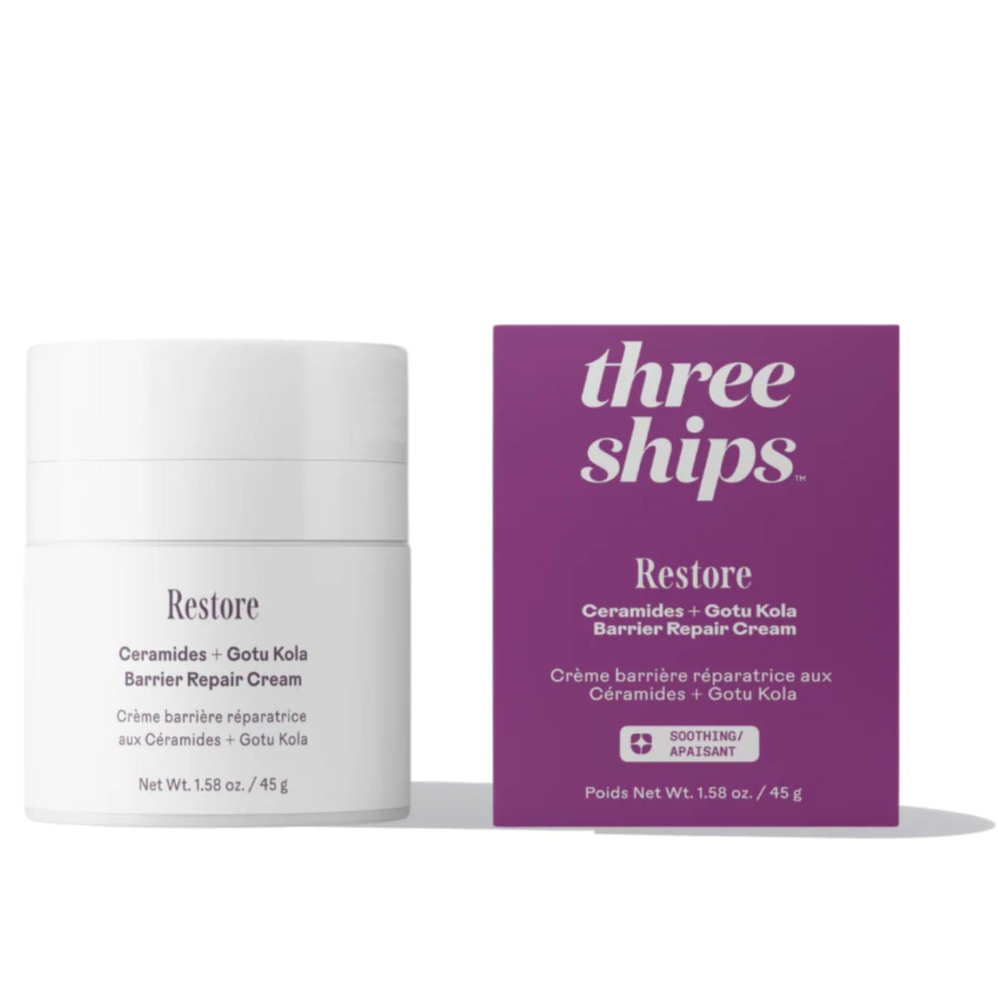 Three Ships - Restore Ceramides + Gotu Kola Barrier Repair Cream | Moisturize, Comfort, Soothe Skin | Cruelty-Free, Vegan, Paraben-Free, Sensitive Skin Safe (1.58 oz | 45 g)
