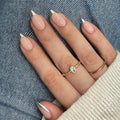 SXVME Almond Sliver Chrome French Tip Press On Nails with Glue Kit, 24 Nails in 12 Sizes