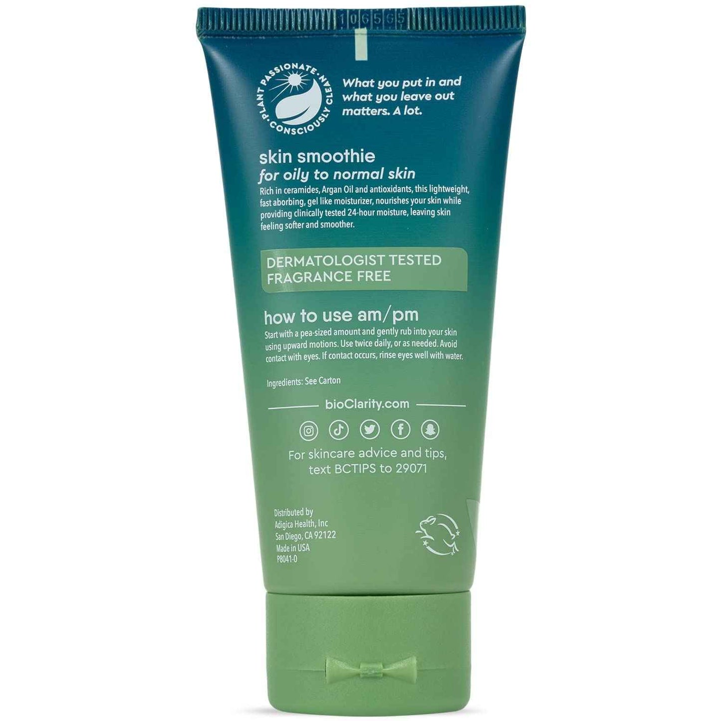 BioClarity Skin Smoothie Gel Moisturizer, 24-Hour Hydration for Normal & Oily Skin, Vegan Formula with Olive, Argan, Ceramide, 2 Fl Oz, Pack of 2