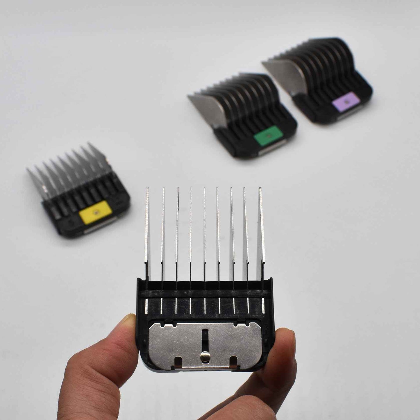 4 Pieces Animal Stainless Steel Attachment Guide Guard Combs for A5 Style Detachable Blade Pet Groomers, 5/8", 3/4", 7/8", 1" Compatible with Wahl KM Series Andis AG BG Oster A5 A6 Animal Clippers