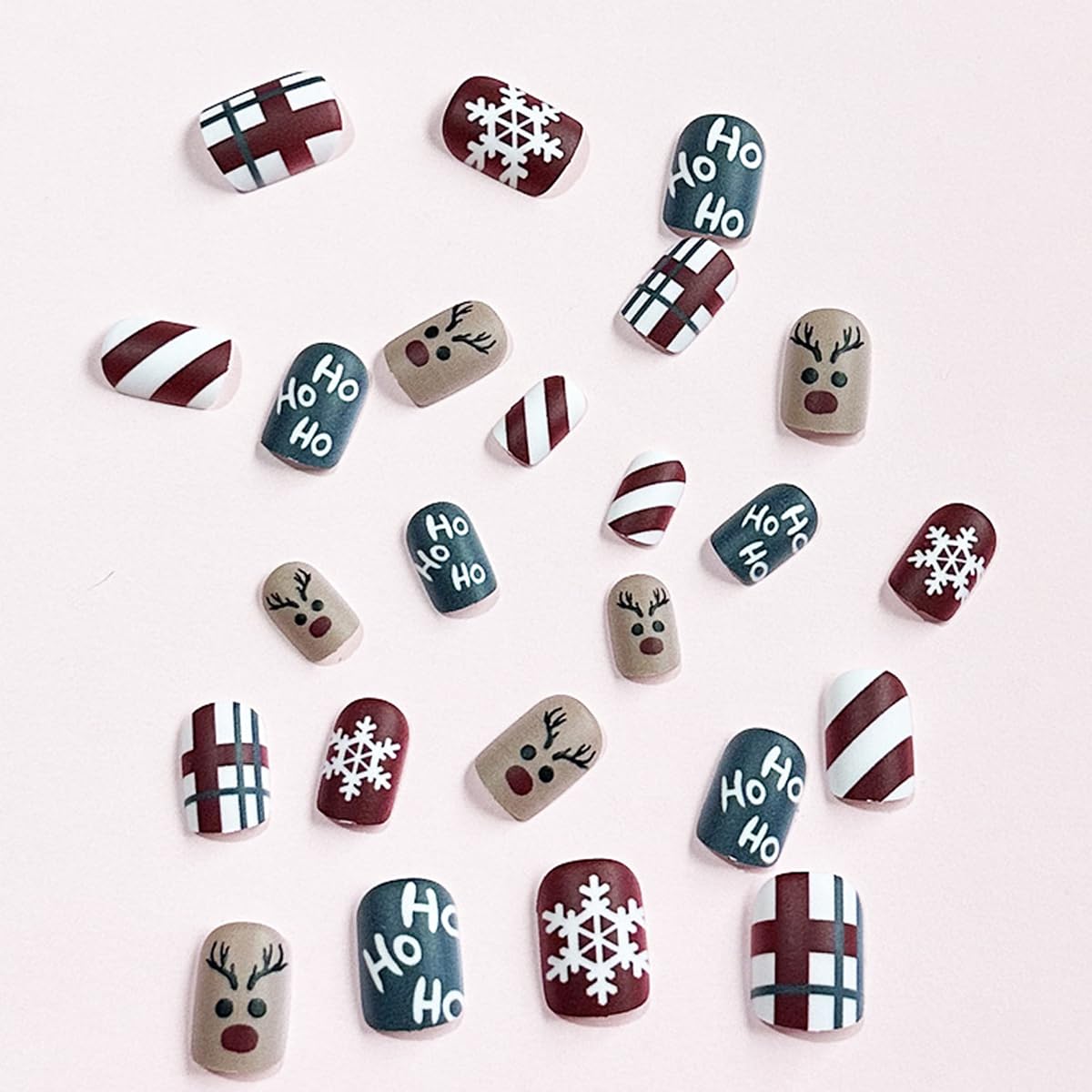 24Pcs Christmas Press on Nails Short Square Fake Nails Winter Xmas Tree Snowflake Acrylic Nails Reusable Stick on Nails Full Cover Glue on Nails for Women Manicure Decoration Christmas New Year Gifts