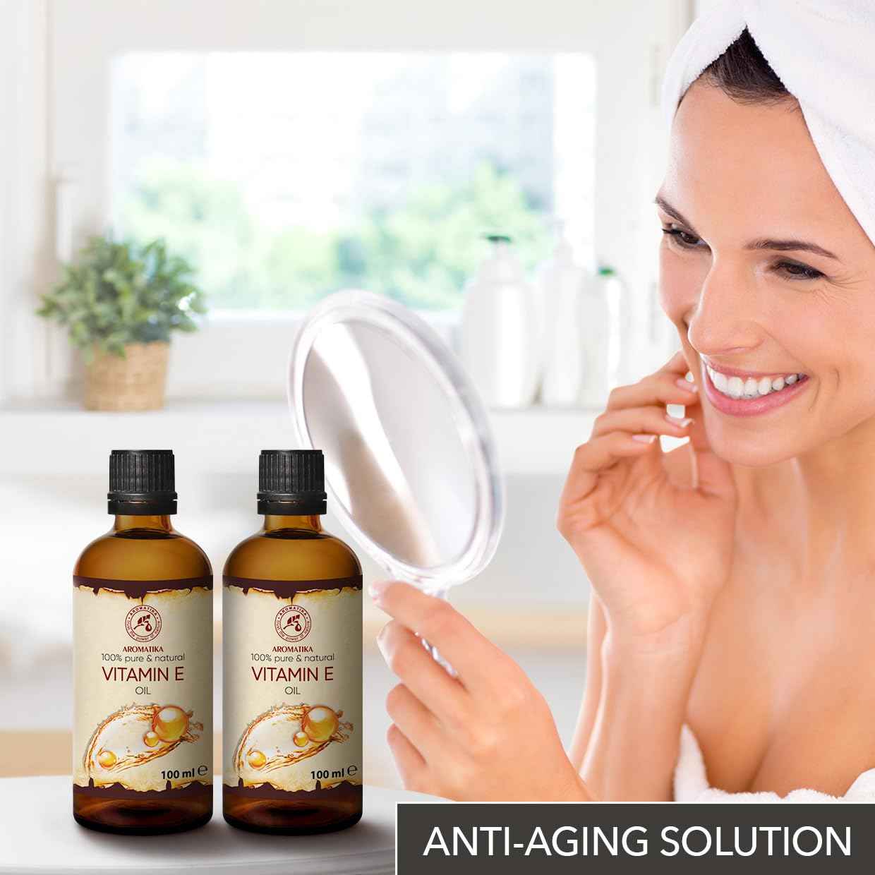 Vitamin Oil E 200ml - Tocopherol - 100% Natural & Pure - Rich in Vitamin E - Anti Aging Oil Against Wrinkles of All Kinds - Care for Face - Body Care - Hair - Ideal for Sensitive Skin, 2 bottles of 100 ml