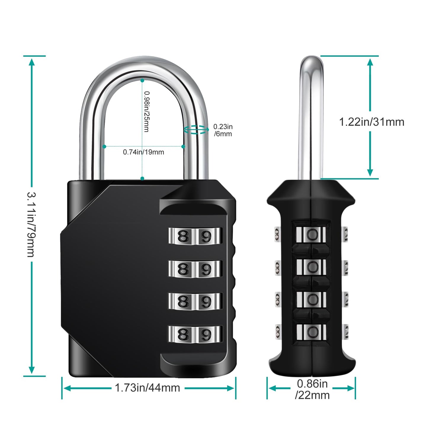 ZHEGE Combination Lock 2 Pack, 4 Digit Outdoor Combination Padlock for Gym, School, Gates (Black & Sliver)