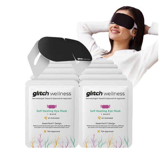 Glitch Wellness Steamtech Self Heated Eye Masks for Dry Eyes - 30 Eye Warm Compress for Fatigue and Dryness - Steam Eye Mask for Dry Eyes, Dry Eye Relief Product, 30 Disposable Eye Mask Heated.