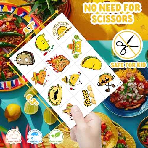 96 PCS Taco Bout Love Birthday Party Decorations Favors Supplies Pre-Cut Temporary Tattoos Decor Mexican Fiesta Taco Twosday Tuesday Stickers For Boys Girls Gift School Prizes Rewards