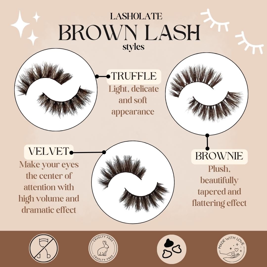 Brown Eyelashes 3D Volume Wispy Mink Lashes - Reusable Wear Up To 25 Times - Natural Cat Eye Look Long Fluffy False Eyelashes - 100% Hand Made Luxury Strip Eyelashes - Hypoallergenic Cotton Band