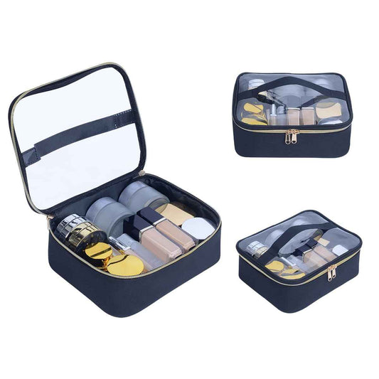 LANDFOBO Small Travel Makeup Bag Clear Cosmetic Toiletry Case Portable with Zipper for Organize Travel Samples, Cosmetics, Skincare Products, etc,(Black)