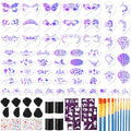 Thenshop 89 Pcs Face Paint Stencils Kits Includes 61 Reusable Facial Painting Stencils with 6 Stickers 12 Face Paint Sponges 10 Painting Brushes Tattoo Templates for Party Adults Makeup