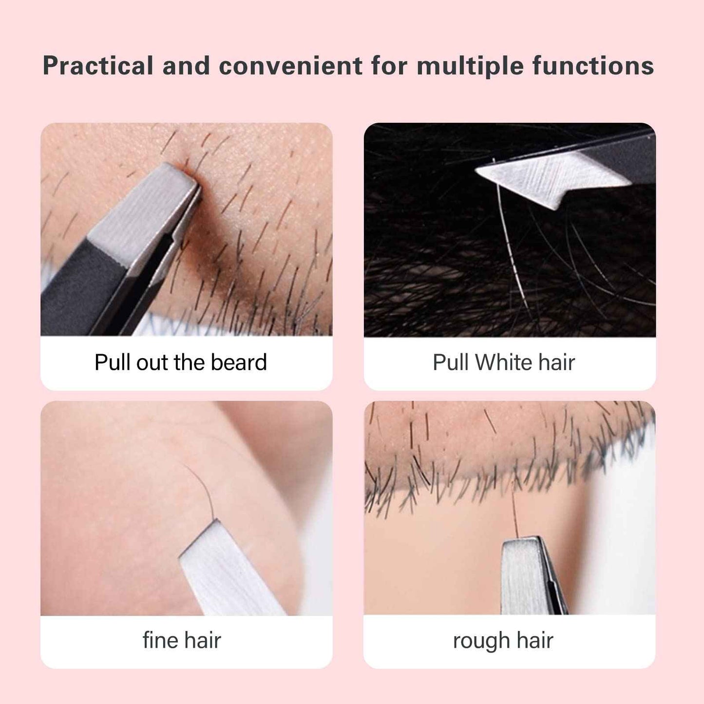 Tweezers Set, High Precision Stainless Steel Eyebrow Tweezers for Facial Hair, Inward Growing Hair and Splinter Remover Kit, Suitable for Women and Men, 4-Piece Set. (Black)