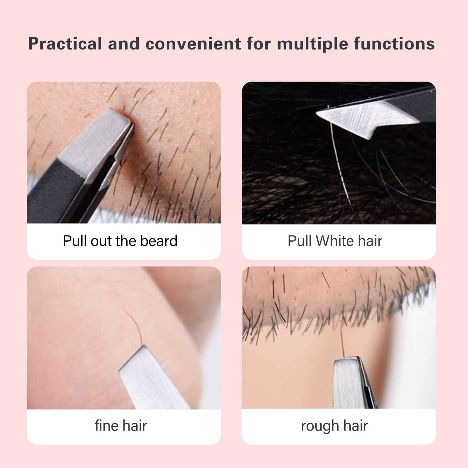 Tweezers Set, High Precision Stainless Steel Eyebrow Tweezers for Facial Hair, Inward Growing Hair and Splinter Remover Kit, Suitable for Women and Men, 4-Piece Set. (Black)