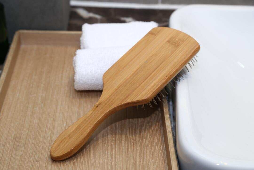 JYHY Keratin Oil Infused Wooden Brush - Natural Hair Detangler for Improved Growth, SPA Massager with Metal Pins