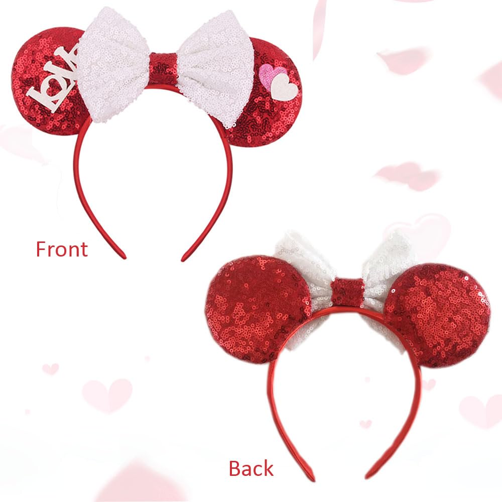 YOWOCAL Valentine's Day Headband for Women Girls,Red Love Sequin Mouse Ear Hair Hoops Hair Accessories for Valentine's Day Wedding Anniversary Decoration Costume Cosplay Headwear