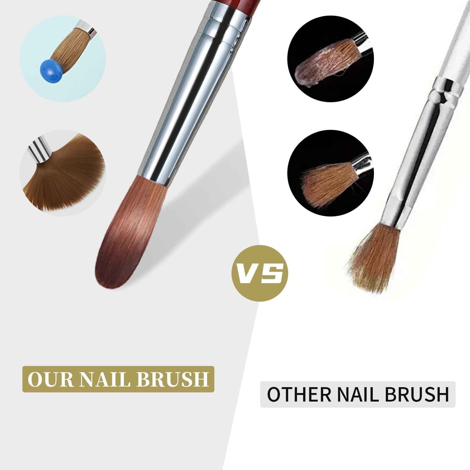 varnishea Pure Kolinsky Hair Acrylic Nail Brush Sandalwood Handle Professional Manicure Brushes for Powder Nail Acrylic Application - Salon & DIY Nail Art Essentials - Size 12, 1.0 Count