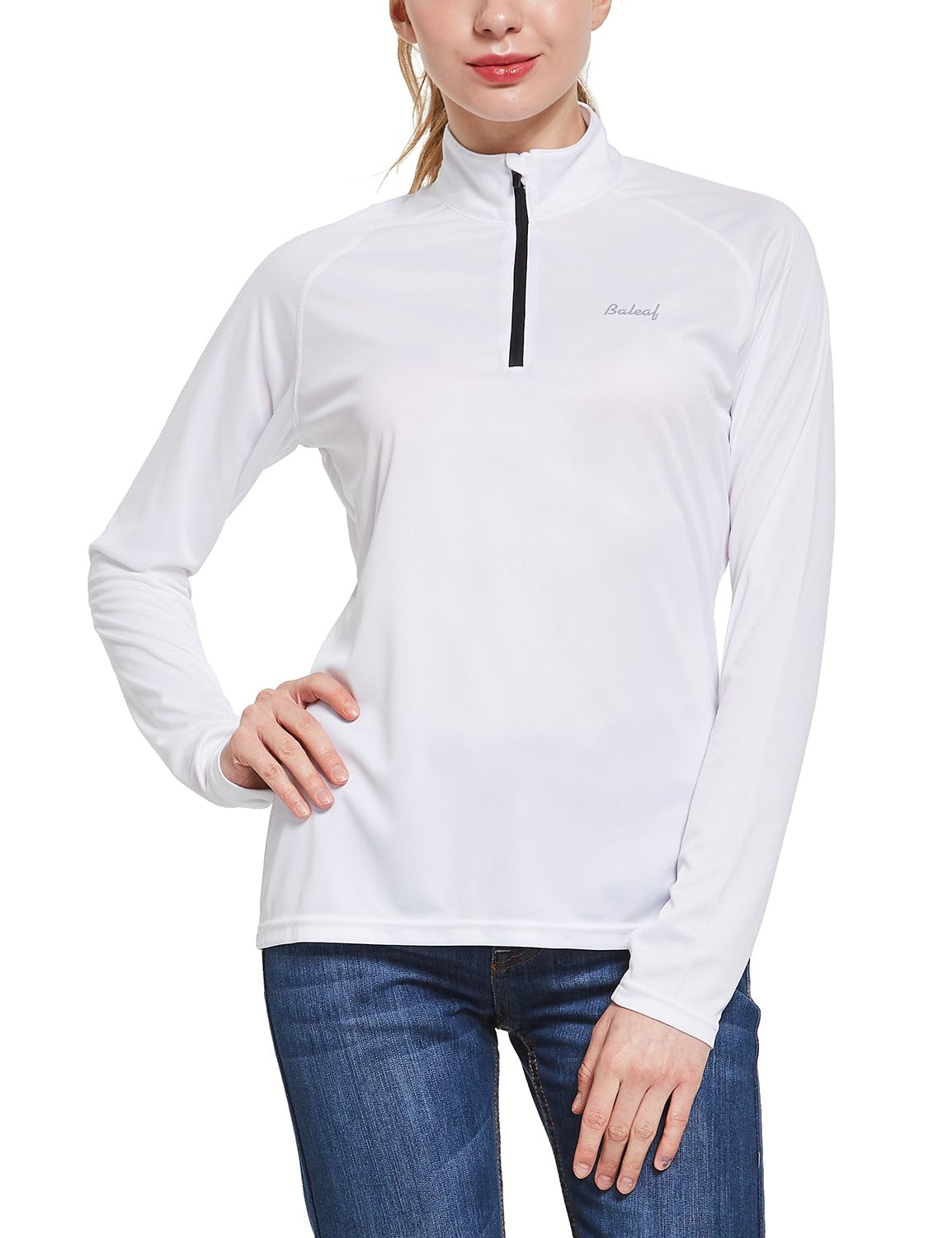 BALEAF Women's Sun Shirts 1/4 Zip Pullover UPF50+ UV Protection Lightweight Quick Dry Golf Hiking Running Workout Tops White Size S