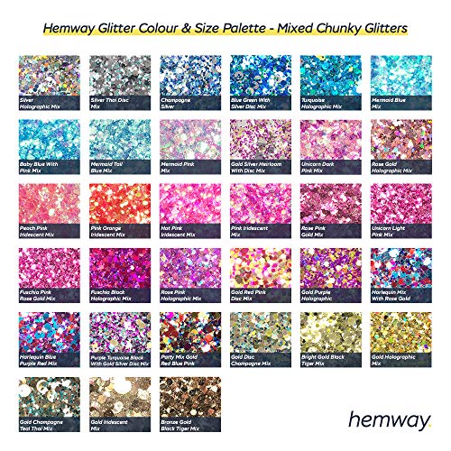 Hemway Fuchsia Black Holographic Mix Glitter Chunky Multi Purpose Dust Powder Arts & Crafts Decorations Costumes Makeup Cosmetic Face Eye Body Nails Skin Hair Festival 100g