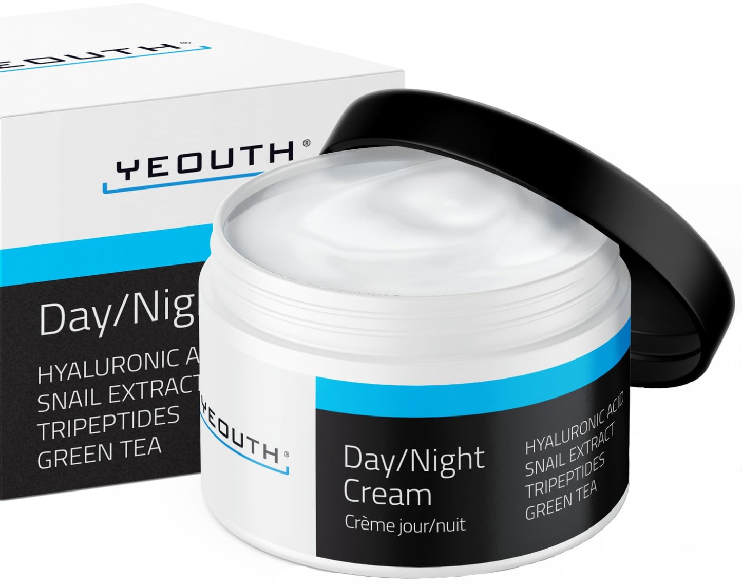 YEOUTH Day Night Cream for Face with Hyaluronic Acid, Snail Mucin and Copper Tripeptide, Moisturizer Face Cream, Hydrating Face Moisturizer for Women and Men 2oz