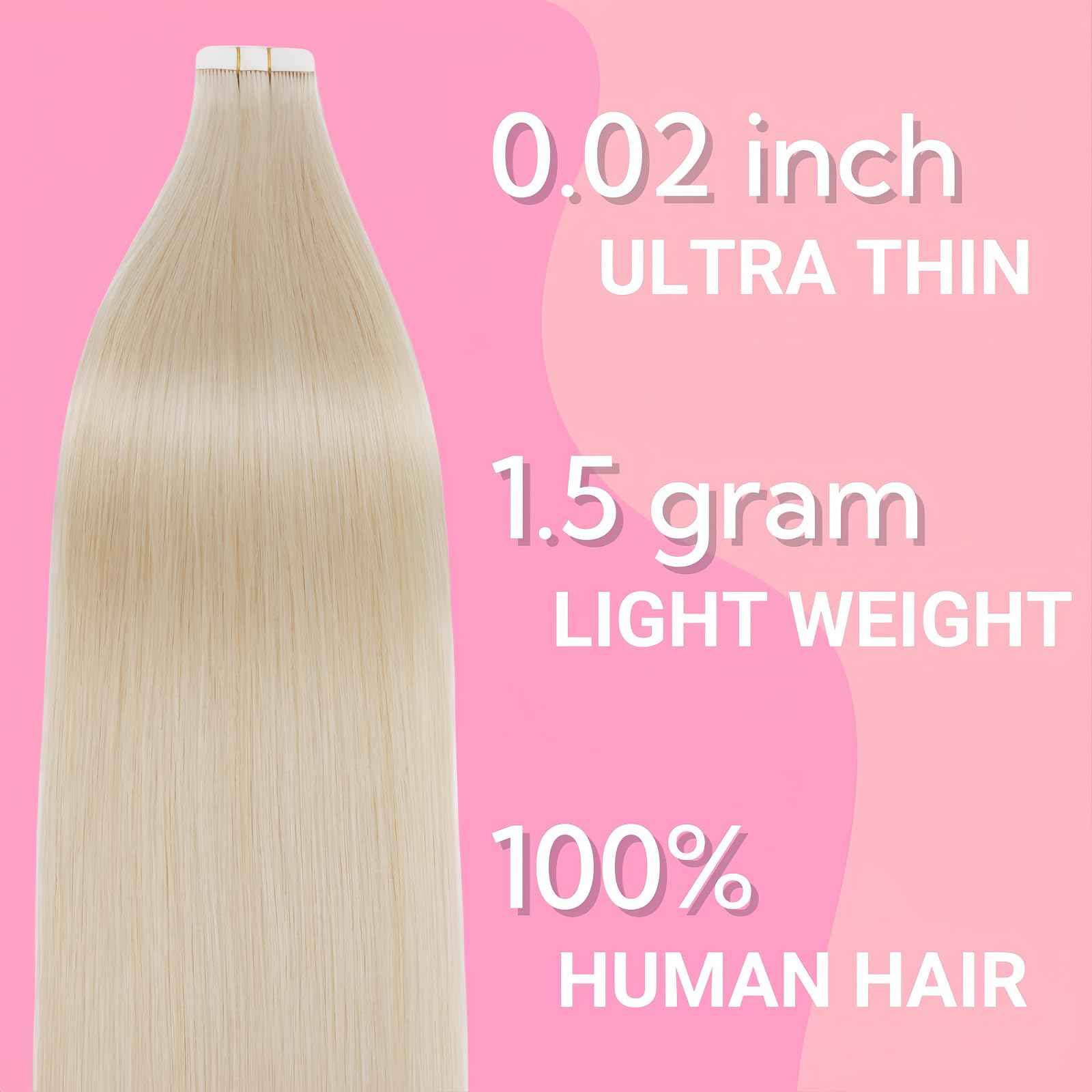 FUOTONBUTY 10pcs Tape in Hair Extensions Human Hair Invisible Tape in Hair Extensions Seamless Tape ins Tape on Real Human Hair Extensions Thick End (Platinum Blonde, 22 inch)
