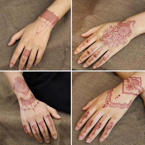 10 Sheet Henna Temporary Tattoo Stickers - Waterproof Brown Designs
