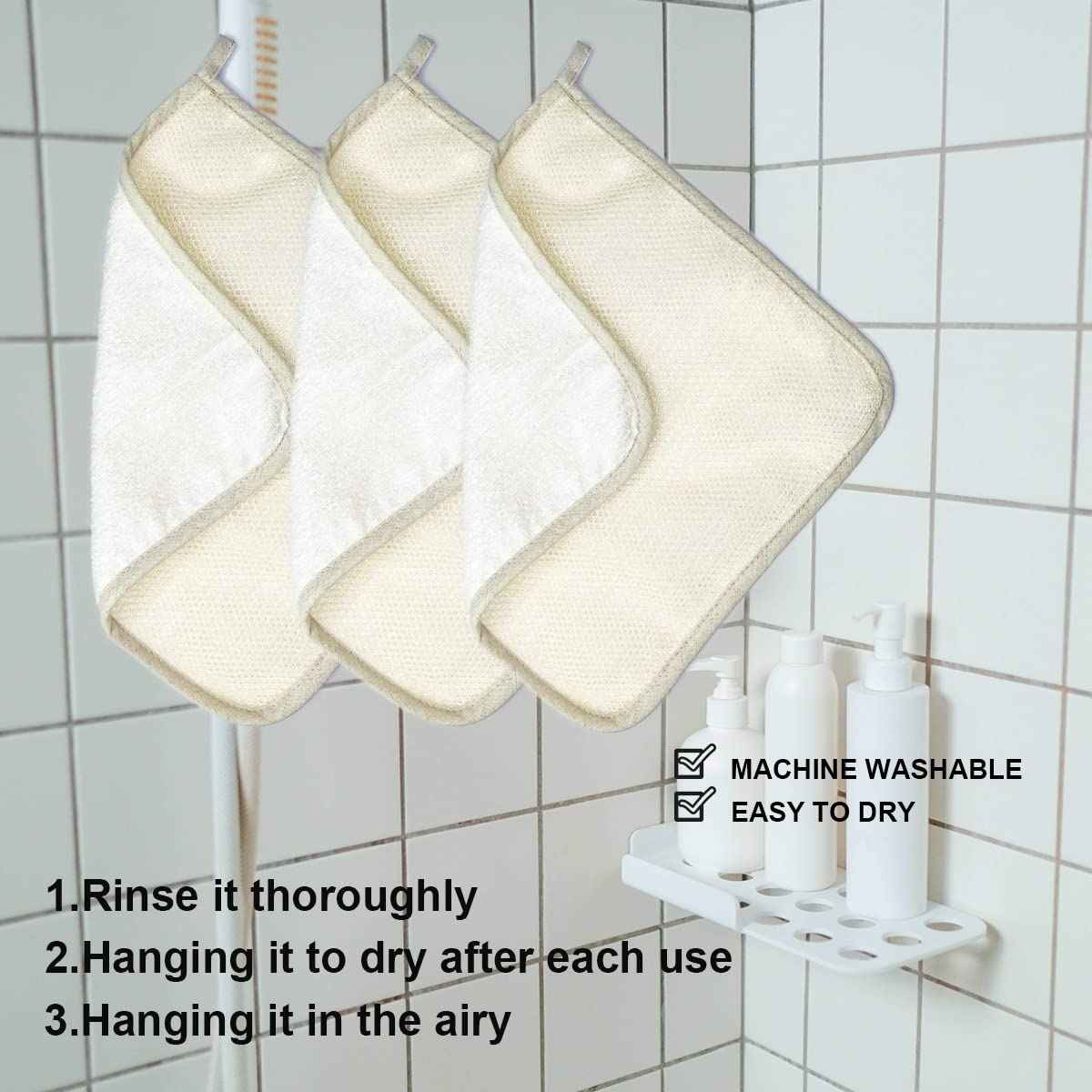 PPHAO BASIC - Large XL Soft Weave Cotton Washcloths - Exfoliating Scrubbers for Face & Body - 6 Pack