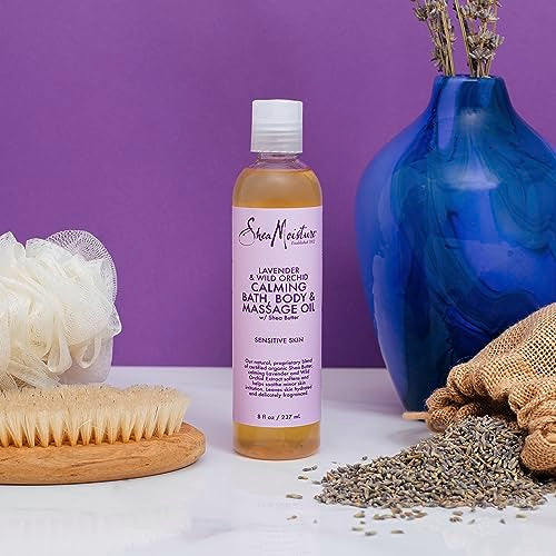 SheaMoisture Daily Hydration Body Oil Virgin Coconut Oil For Dry Skin Paraben Free 8 oz & Bath, Body and Massage Oil Lavender Wild Orchid Calming Moisturizer for Sensitive Skin 8 oz