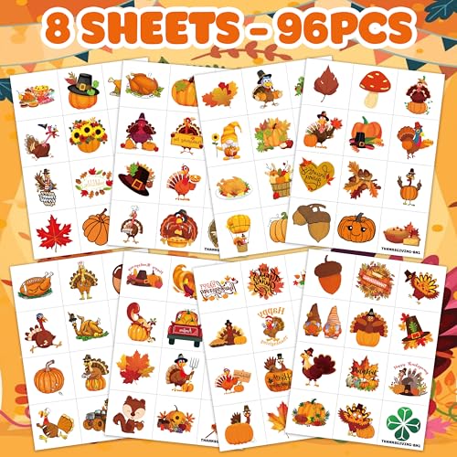 Thanksgiving Temporary Tattoos for Kids – 96 Pack
