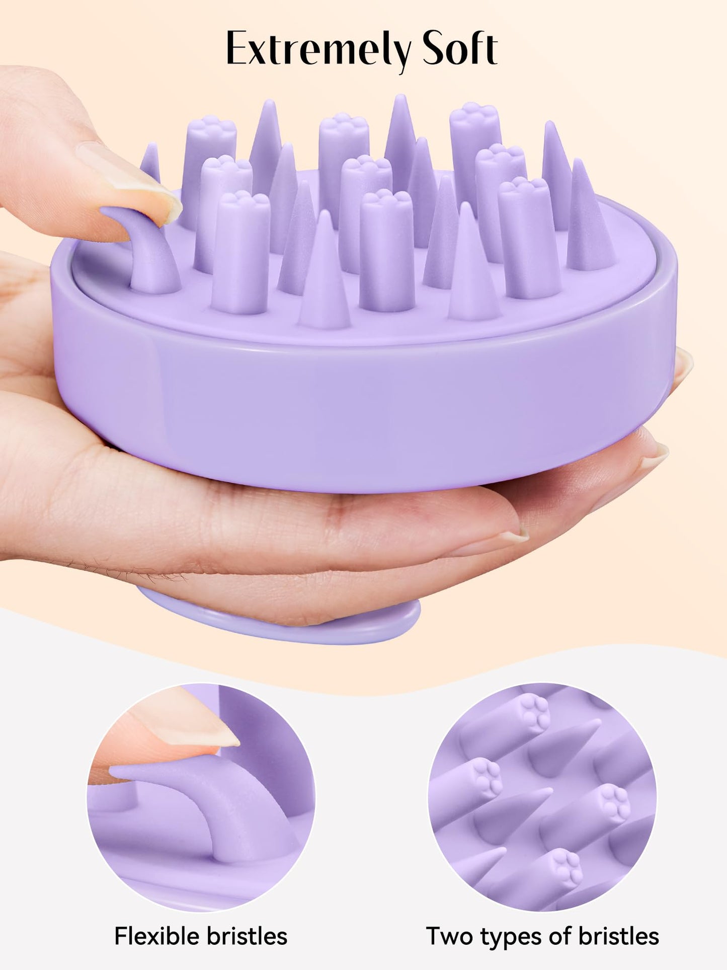 HEETA Hair Scalp Massager Brush, Updated Hair Shampoo Brush, Wet & Dry Scalp Exfoliator with Soft Silicone Bristles, Head Massager Washing Hair Care Tool for Women Men Kid, Lavender Purple