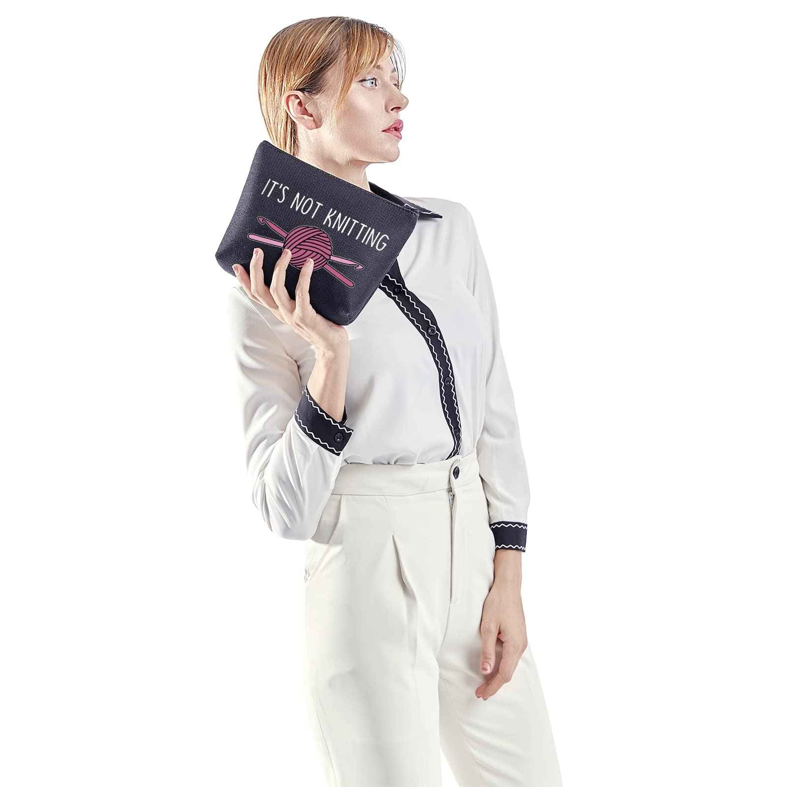 POFULL Crochet Gifts Crochet Lovers Gift It's Not Knitting Cosmetic Bag Crochet Hook Gift (Black It's Not Knitting bag)