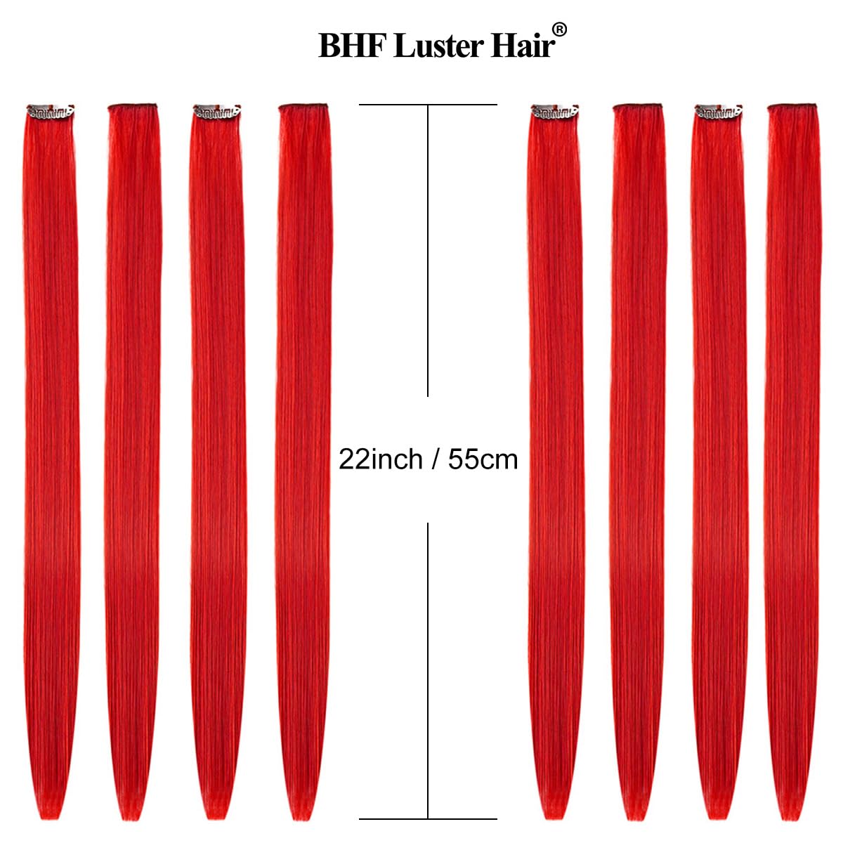 Colored Clip in Hair Extensions 22" 10pcs Straight Fashion Hairpieces for Party Highlights Red