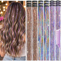 Uikreo Hair Tinsel Clip In 18PCS Whimsical Rainbow Coffee Gold Colorful - Instant Sparkle