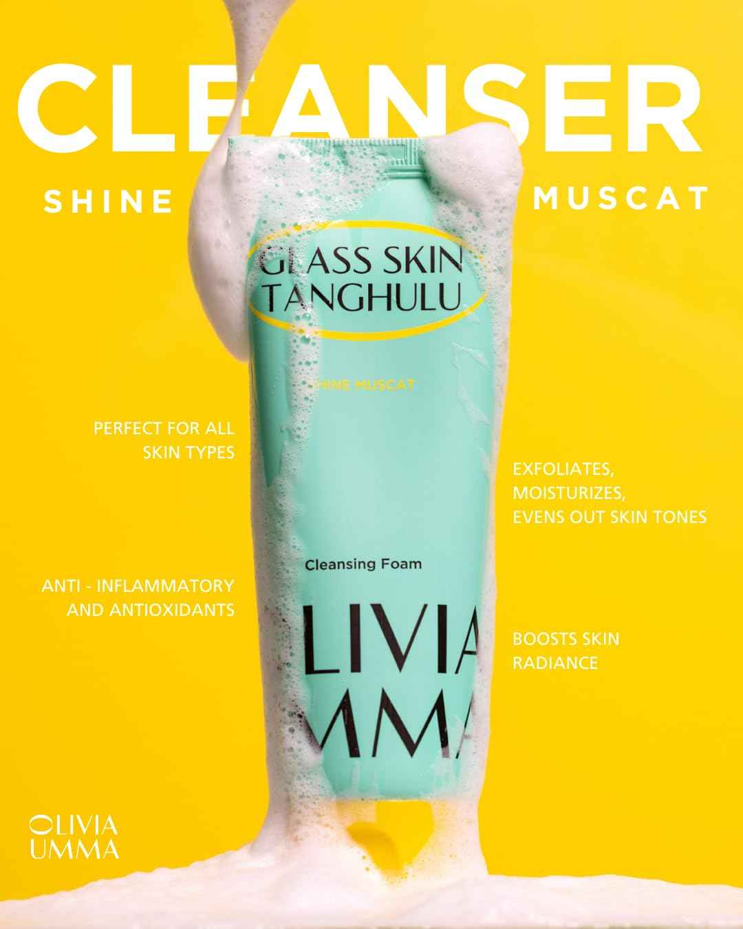 OLIVIAUMMA Glass Skin Tanghulu Shine Muscat Foaming Cleanser - Olivia Umma Deep Cleansing, Moisturizing, and Antioxidant-Rich Korean Face Wash for All Skin Types by Olivia Umma - 120ml