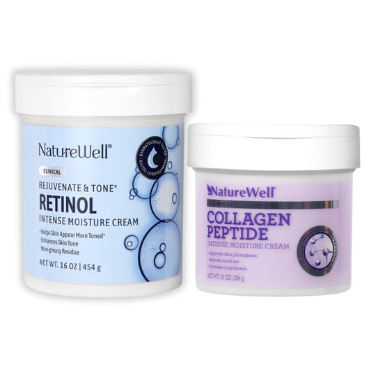 NATURE WELL Clinical Collagen Peptide & Advanced Retinol Moisturizing Cream Bundle For Face & Body, Anti-Aging, Plumping, Restores Moisture, 16 Oz Each