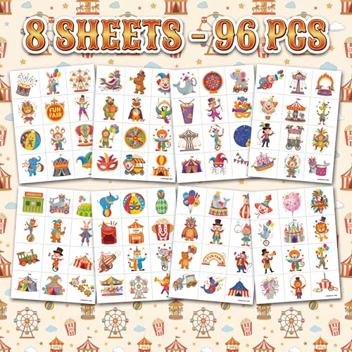 96 Pcs Carnival Temporary Tattoos for Kids - Pre-Cut Party Favors