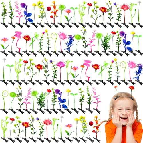 120 Pieces Bean Sprout Hair Clips,Funny Plant Hairpins,Mixed Style Flower Butterfly Mushroom Little Grass Barrette Hair Accessories for Women,Girls,Kids,Party