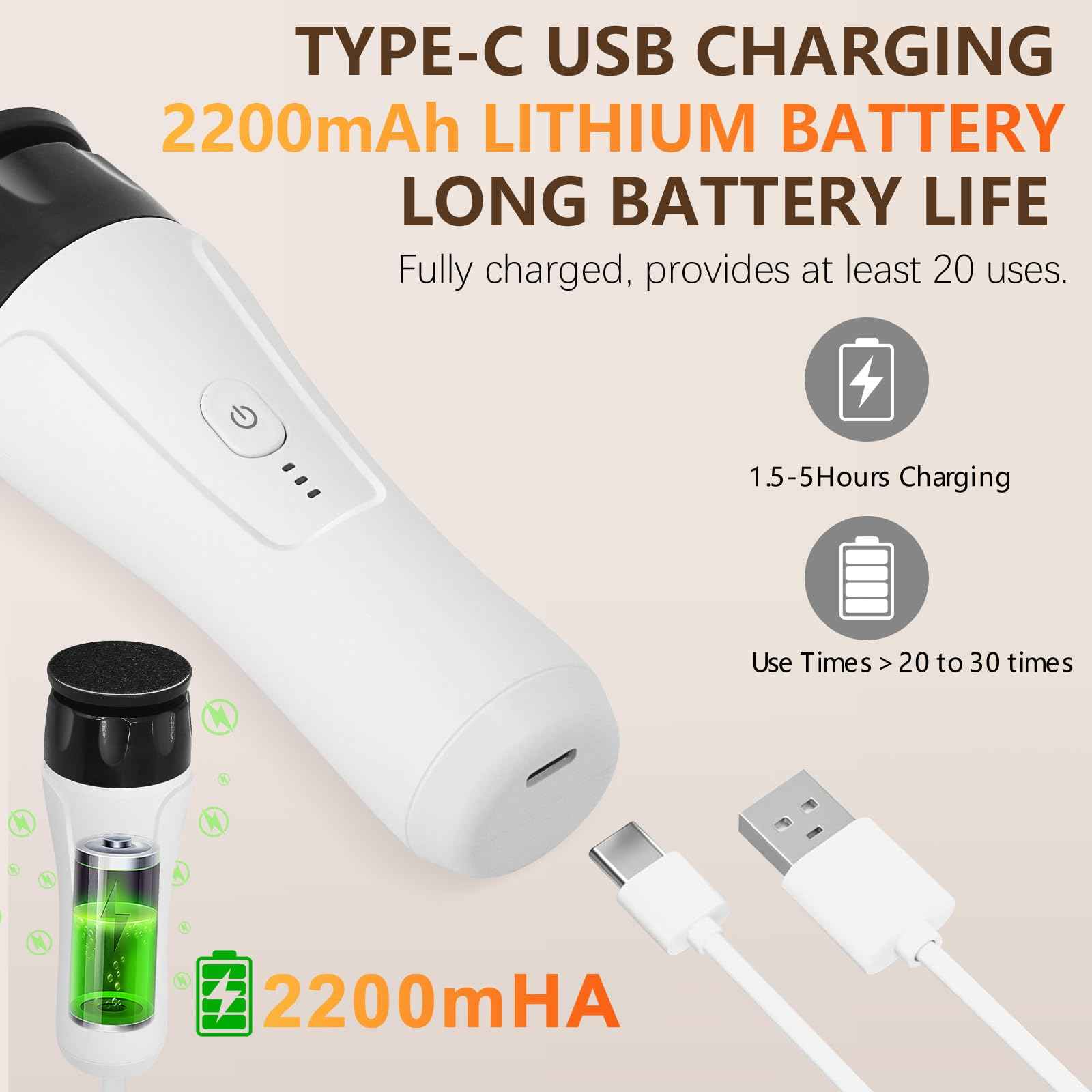 Electric Foot Callus Remover Rechargeable, High Speed Foot Sander, Powerful Portable Electric Foot File Pedicure Tools for Women Men Dead, Hard Cracked Dry Skin (White)