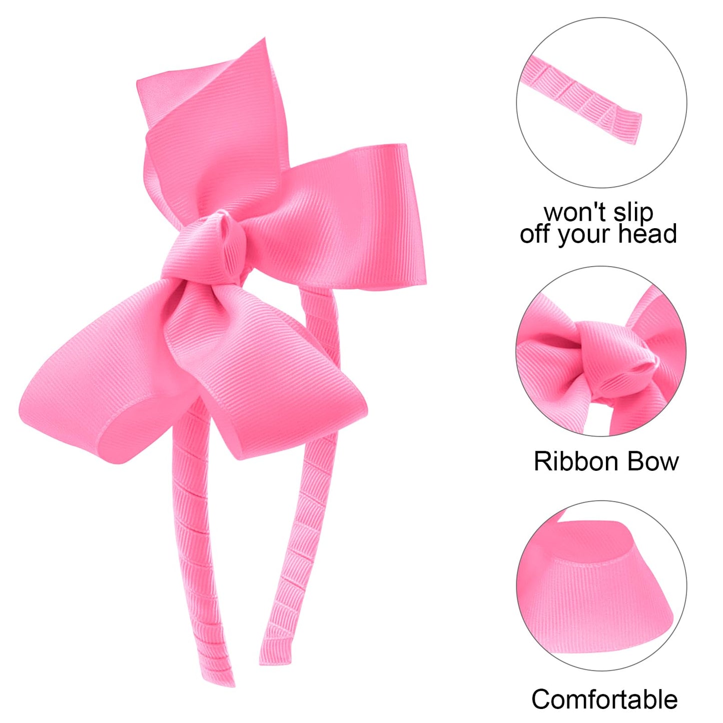 VELSCRUN Pink Bows Headbands - Large Ribbon Hair Accessories for Girls, Women, and Teens, Perfect for School or Gifting