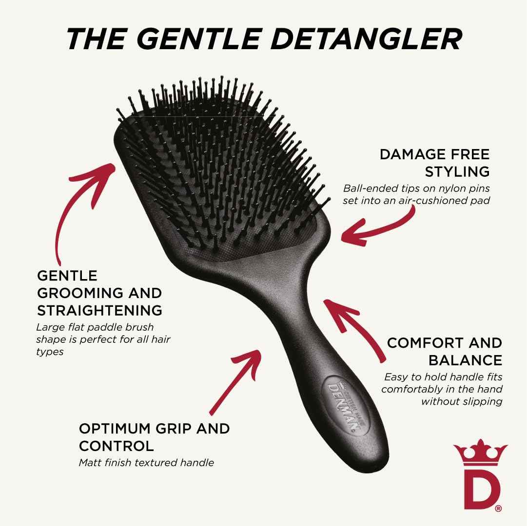 Denman (Black) Large Paddle Cushion Hair Brush for Blow Drying & Detangling - Comfortable Styling, Straightening & Smoothing - For Women and Men, D83