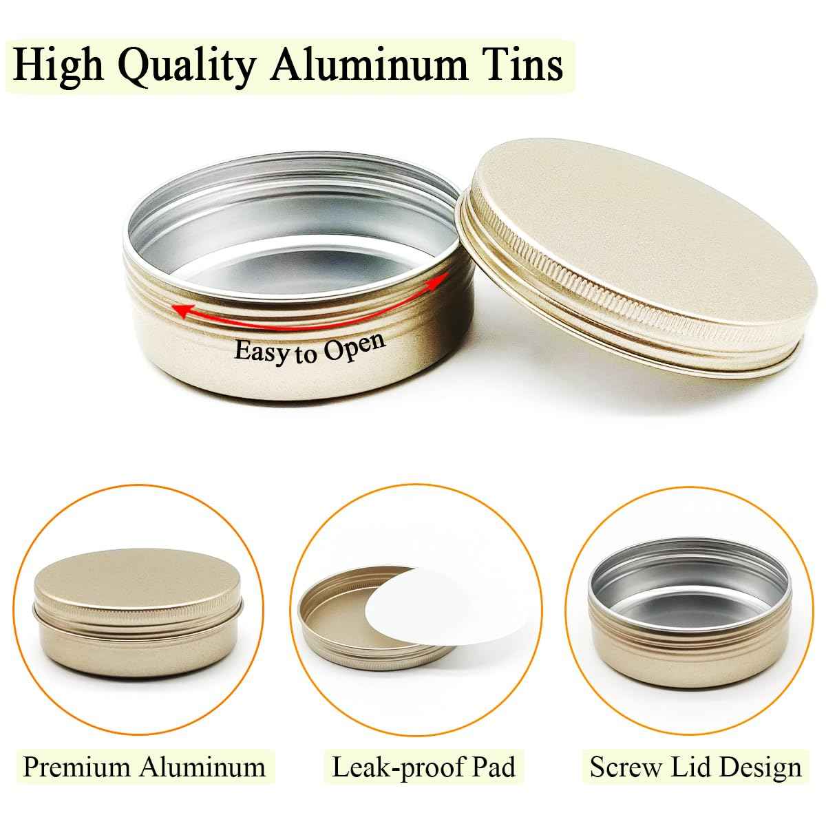 Wopanxye Aluminum Tin Cans, 6pcs 100ml/3oz Metal Round Storage Tin, 100gram Makeup Sample Container, Empty Travel Tins for Candle, Salve, Cosmetics, Face Cream, Lip Gloss Balm, Paints, Tea, Matte-Gold