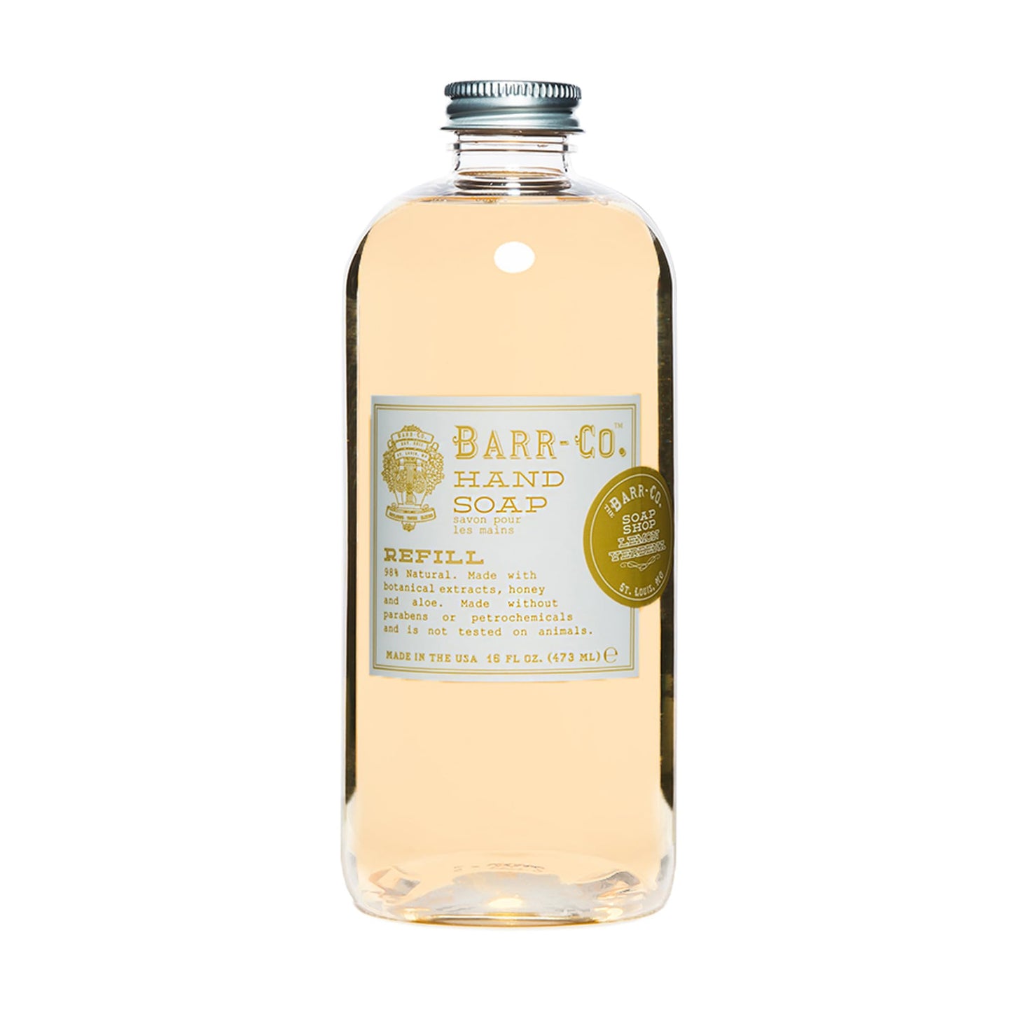 BARR-CO. Lemon Verbena Hand Soap Refill, Cheerful Citrus Scent with Herbaceous Notes, Natural Liquid Soap for Bathroom & Kitchen, Vegan Formula, 16 fl oz