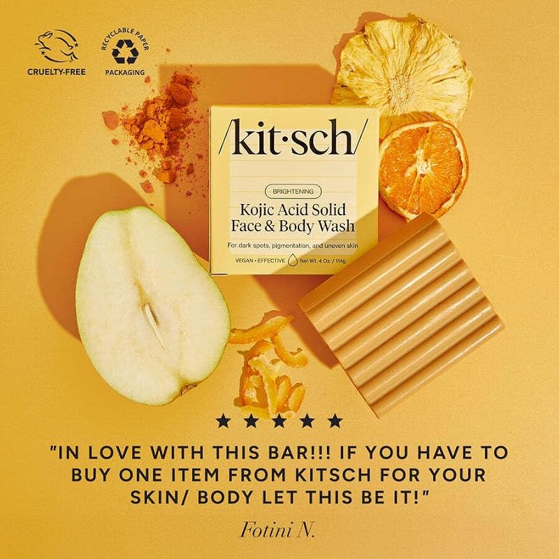 Kitsch Kojic Acid & Turmeric Soap Bar - Brightening Face & Body Wash, 4 oz