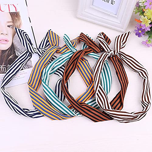 6Pcs Twist Bow Headbands with Wired Rabbit Ears