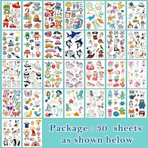 Luminous Temporary Tattoos for Kids, 380 Mixed Designs (30 Sheets)