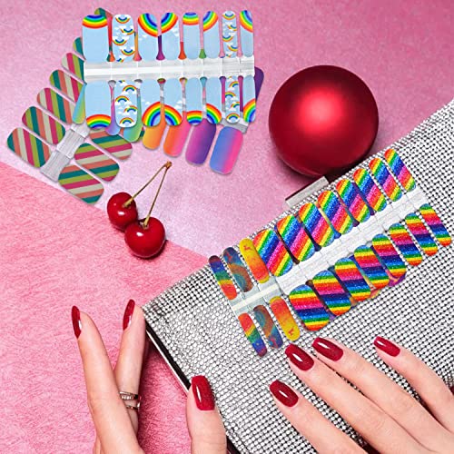 SILPECWEE 5 Sheets Rainbow Nail Wraps for Women Nail Polish Strips Self Adhesive Nail Polish Stickers Gel Nail Strips Stick on Nails for Manicure Design with 1pc Nail File