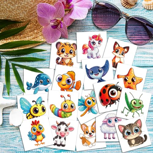 JCFIRE Larger Temporary Tattoos For Kids Stocking Stuffers, 102 Styles Mixed Cute Animals Stickers Birthday Party Favors for Kids 3-5 4-8, Goodie Bag Stuffers Gifts Activities Games Christmas