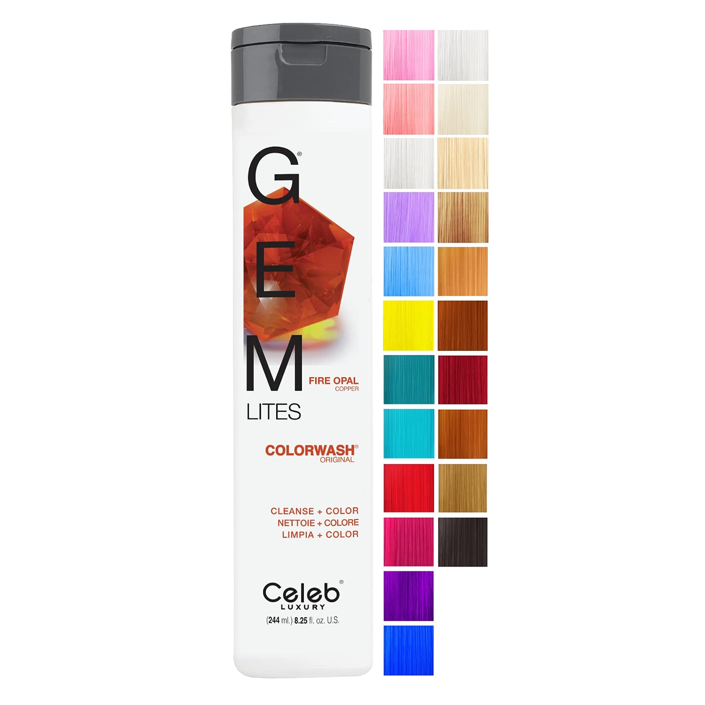 Celeb Luxury Gem Lites Colorwash, Professional Semi-Permanent Hair Color Depositing Shampoo, Fire Opal, 8.25 Fl Oz (Pack of 1)