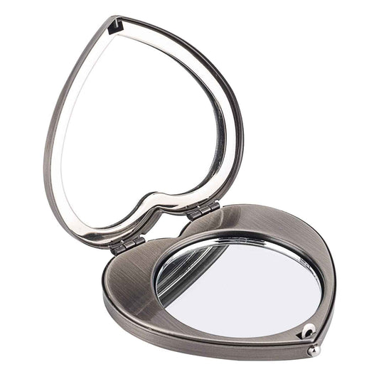 EYIDADAE Mini Vintage Heart Elegant Metall Makeup Mirror, Portable 1X/2X Magnifier (Silver)